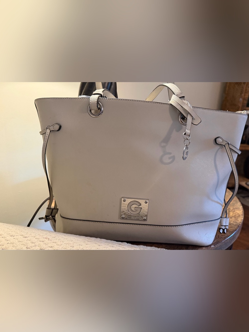Cream faux Leather Tote Bag by Guess